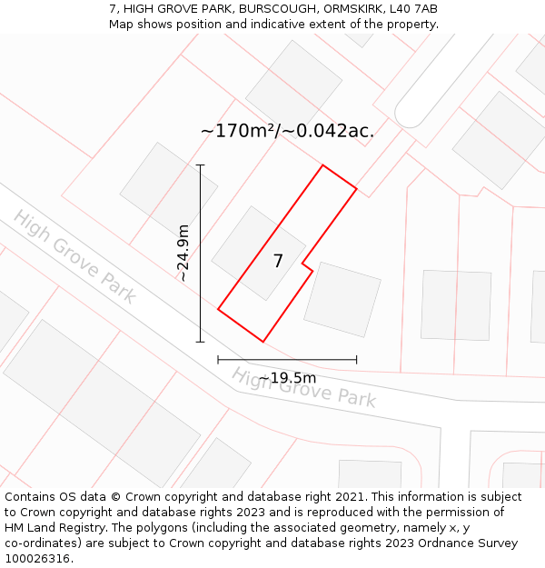 7, HIGH GROVE PARK, BURSCOUGH, ORMSKIRK, L40 7AB: Plot and title map