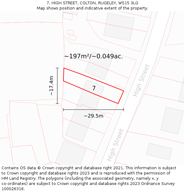 7, HIGH STREET, COLTON, RUGELEY, WS15 3LG: Plot and title map