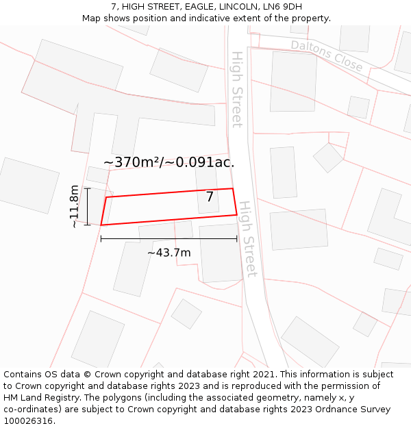 7, HIGH STREET, EAGLE, LINCOLN, LN6 9DH: Plot and title map