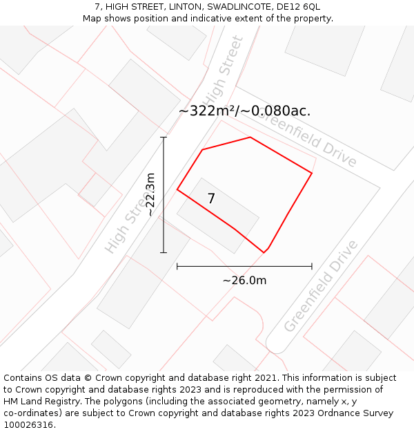 7, HIGH STREET, LINTON, SWADLINCOTE, DE12 6QL: Plot and title map