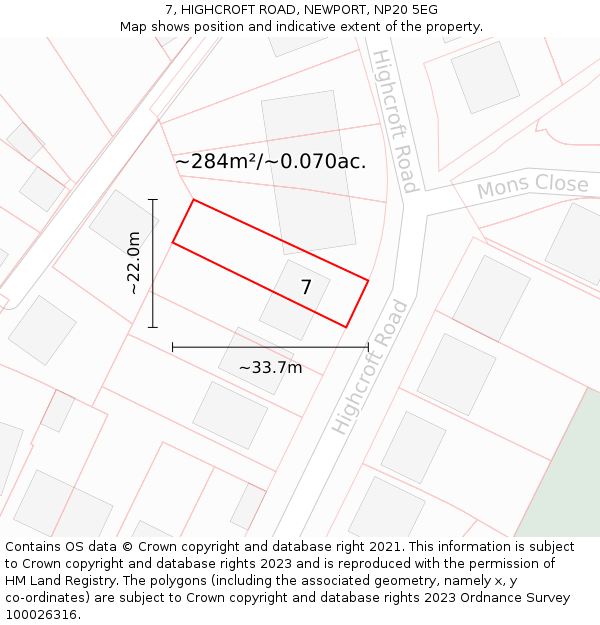 7, HIGHCROFT ROAD, NEWPORT, NP20 5EG: Plot and title map