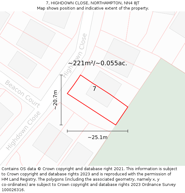 7, HIGHDOWN CLOSE, NORTHAMPTON, NN4 8JT: Plot and title map