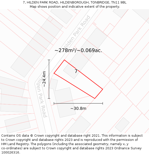 7, HILDEN PARK ROAD, HILDENBOROUGH, TONBRIDGE, TN11 9BL: Plot and title map