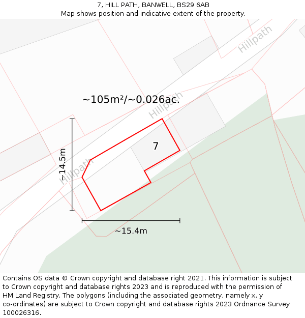 7, HILL PATH, BANWELL, BS29 6AB: Plot and title map