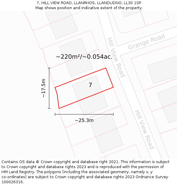 7, HILL VIEW ROAD, LLANRHOS, LLANDUDNO, LL30 1SP: Plot and title map