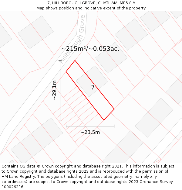 7, HILLBOROUGH GROVE, CHATHAM, ME5 8JA: Plot and title map