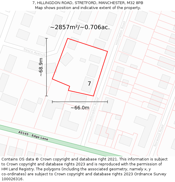 7, HILLINGDON ROAD, STRETFORD, MANCHESTER, M32 8PB: Plot and title map