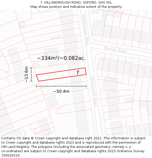 7, HILLSBOROUGH ROAD, OXFORD, OX4 3SL: Plot and title map