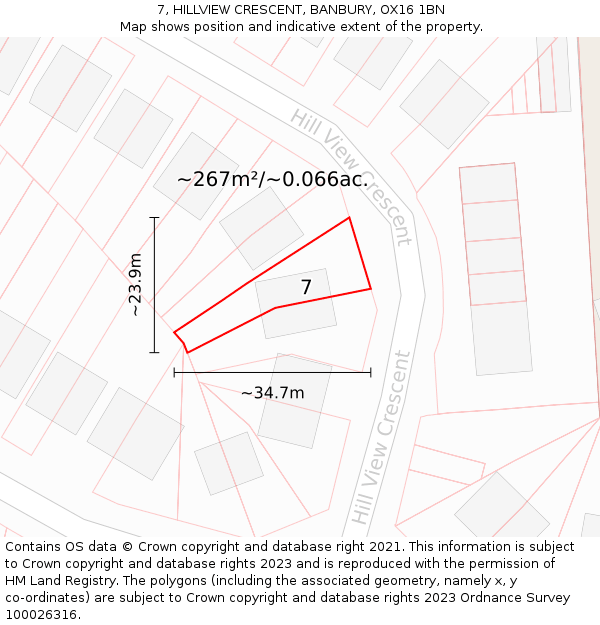 7, HILLVIEW CRESCENT, BANBURY, OX16 1BN: Plot and title map