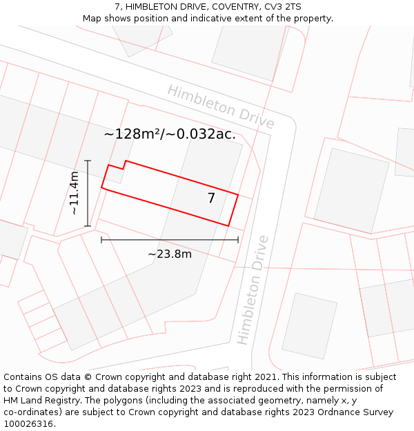 7, HIMBLETON DRIVE, COVENTRY, CV3 2TS: Plot and title map