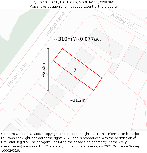 7, HODGE LANE, HARTFORD, NORTHWICH, CW8 3AG: Plot and title map