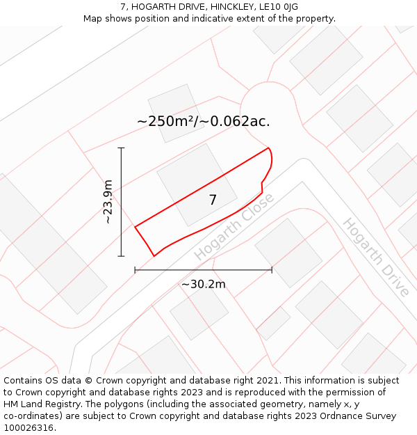 7, HOGARTH DRIVE, HINCKLEY, LE10 0JG: Plot and title map