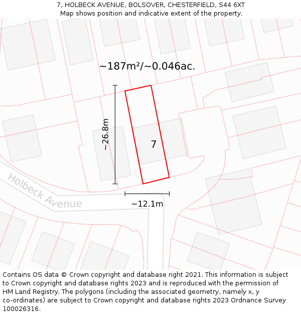 7, HOLBECK AVENUE, BOLSOVER, CHESTERFIELD, S44 6XT: Plot and title map