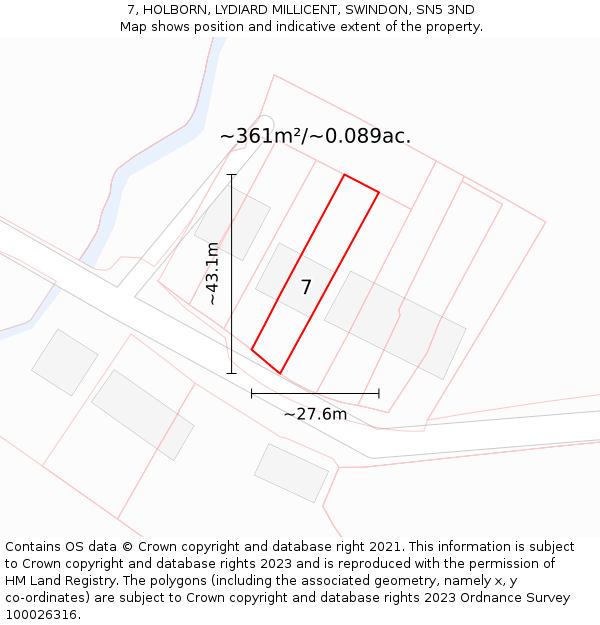 7, HOLBORN, LYDIARD MILLICENT, SWINDON, SN5 3ND: Plot and title map