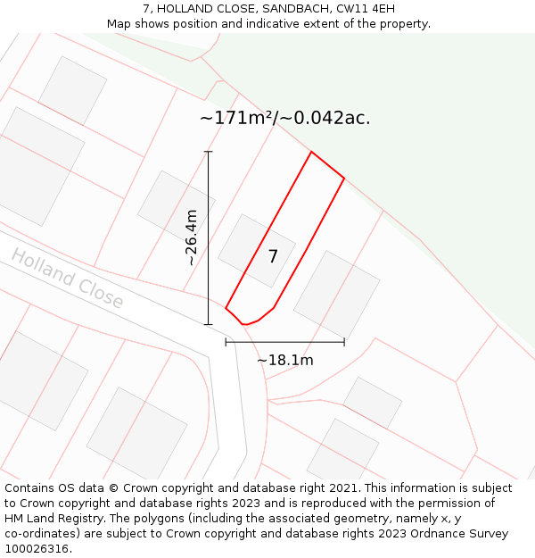 7, HOLLAND CLOSE, SANDBACH, CW11 4EH: Plot and title map