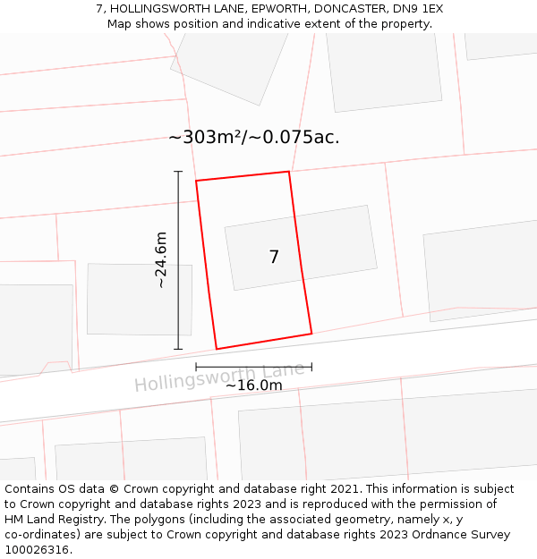 7, HOLLINGSWORTH LANE, EPWORTH, DONCASTER, DN9 1EX: Plot and title map