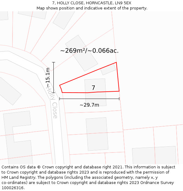 7, HOLLY CLOSE, HORNCASTLE, LN9 5EX: Plot and title map