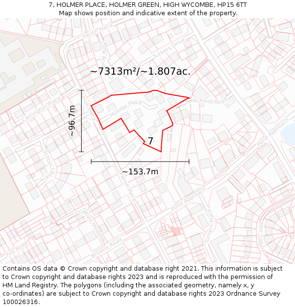 7, HOLMER PLACE, HOLMER GREEN, HIGH WYCOMBE, HP15 6TT: Plot and title map