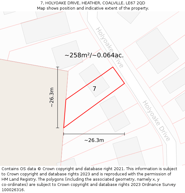 7, HOLYOAKE DRIVE, HEATHER, COALVILLE, LE67 2QD: Plot and title map