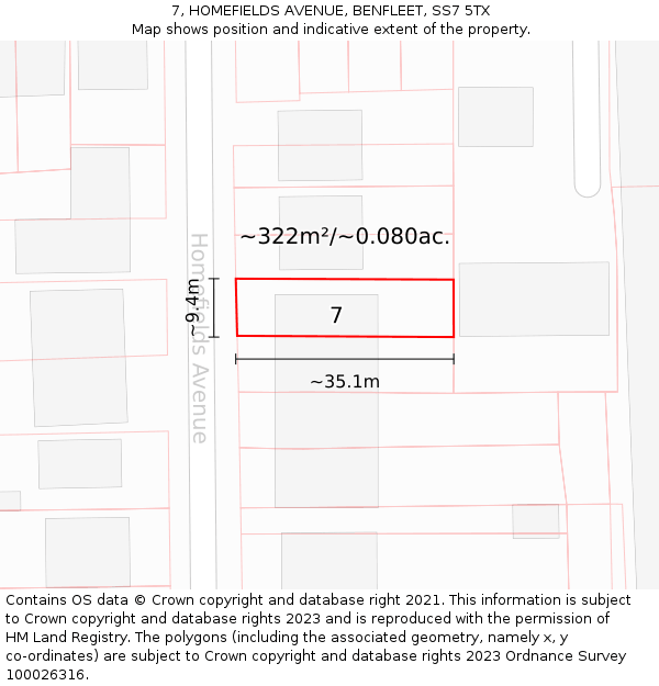 7, HOMEFIELDS AVENUE, BENFLEET, SS7 5TX: Plot and title map