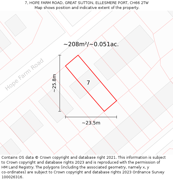 7, HOPE FARM ROAD, GREAT SUTTON, ELLESMERE PORT, CH66 2TW: Plot and title map