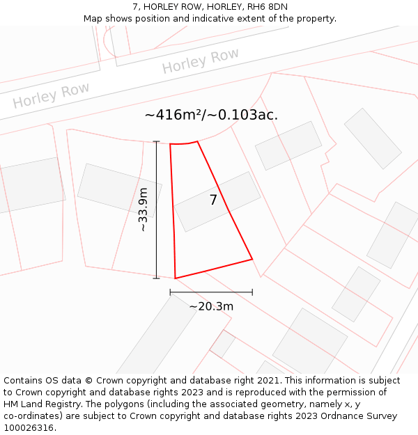 7, HORLEY ROW, HORLEY, RH6 8DN: Plot and title map