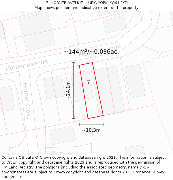 7, HORNER AVENUE, HUBY, YORK, YO61 1YD: Plot and title map