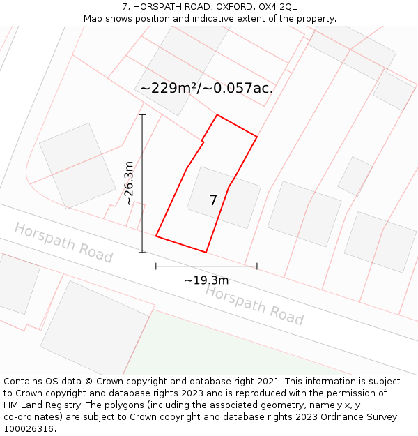 7, HORSPATH ROAD, OXFORD, OX4 2QL: Plot and title map