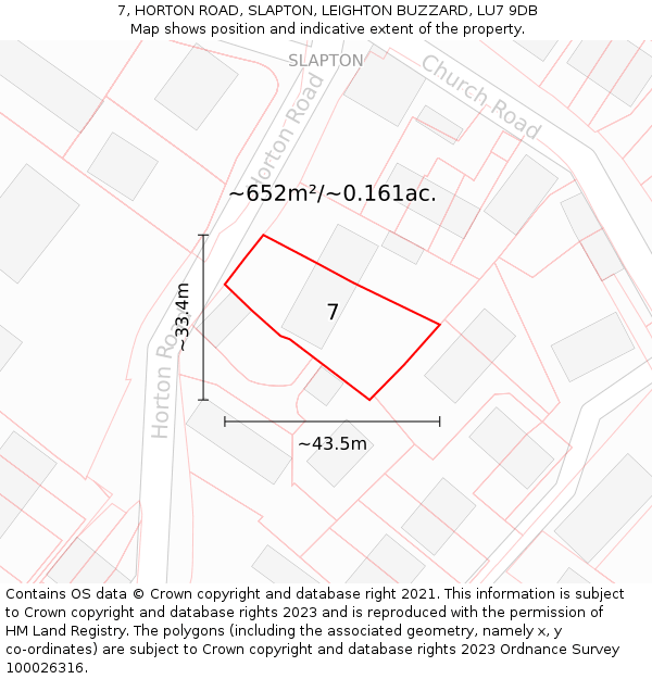 7, HORTON ROAD, SLAPTON, LEIGHTON BUZZARD, LU7 9DB: Plot and title map