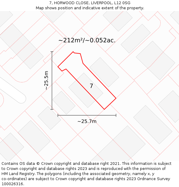 7, HORWOOD CLOSE, LIVERPOOL, L12 0SG: Plot and title map