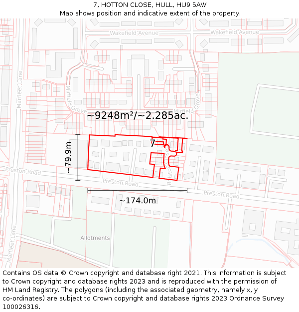 7, HOTTON CLOSE, HULL, HU9 5AW: Plot and title map