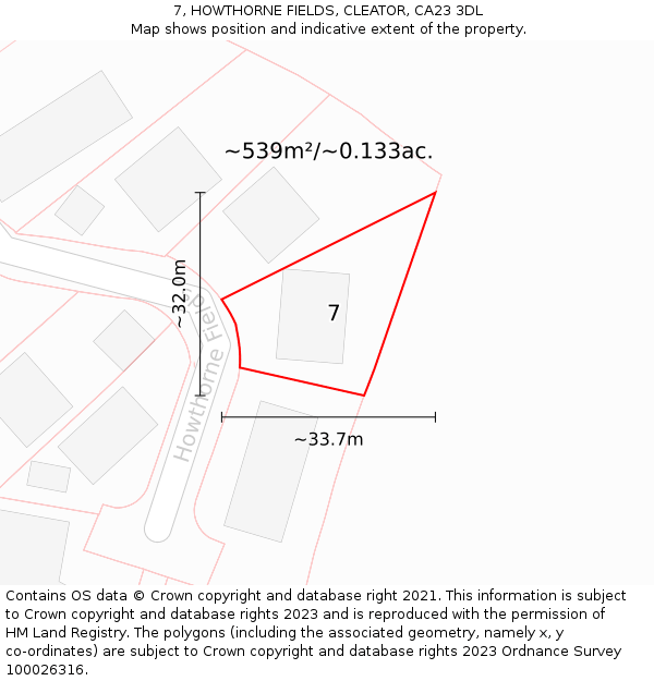 7, HOWTHORNE FIELDS, CLEATOR, CA23 3DL: Plot and title map