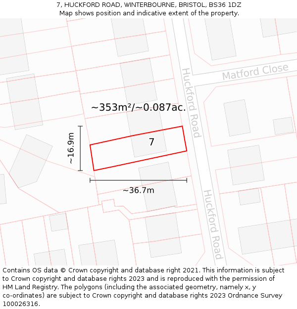 7, HUCKFORD ROAD, WINTERBOURNE, BRISTOL, BS36 1DZ: Plot and title map