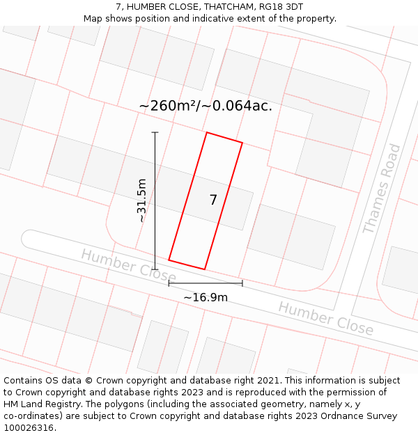 7, HUMBER CLOSE, THATCHAM, RG18 3DT: Plot and title map