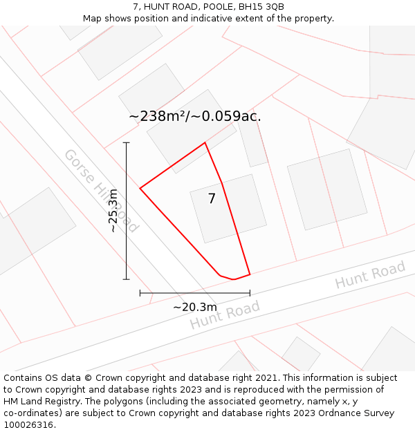 7, HUNT ROAD, POOLE, BH15 3QB: Plot and title map