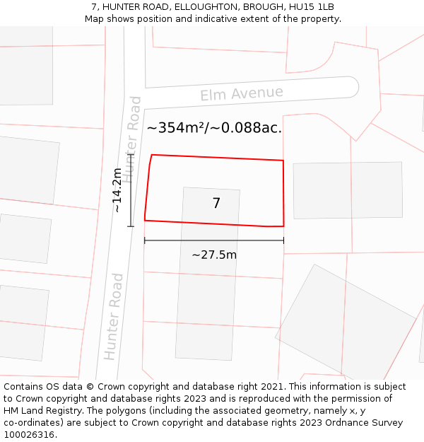 7, HUNTER ROAD, ELLOUGHTON, BROUGH, HU15 1LB: Plot and title map