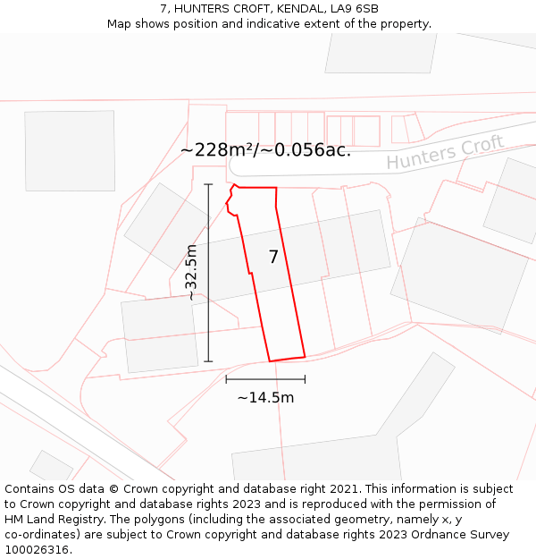 7, HUNTERS CROFT, KENDAL, LA9 6SB: Plot and title map