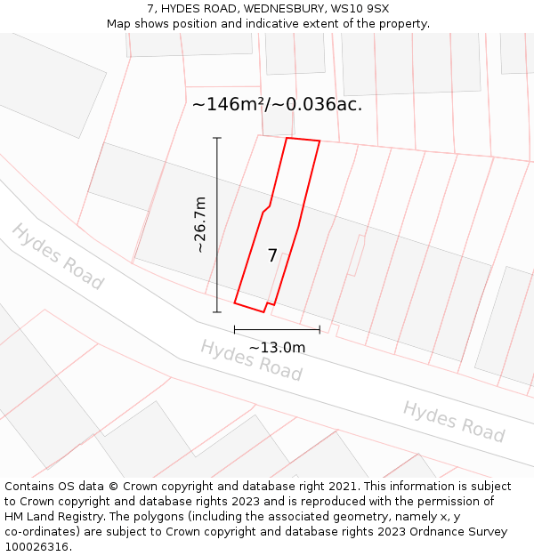 7, HYDES ROAD, WEDNESBURY, WS10 9SX: Plot and title map