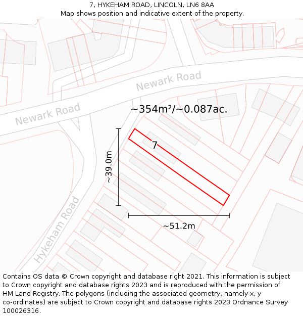 7, HYKEHAM ROAD, LINCOLN, LN6 8AA: Plot and title map