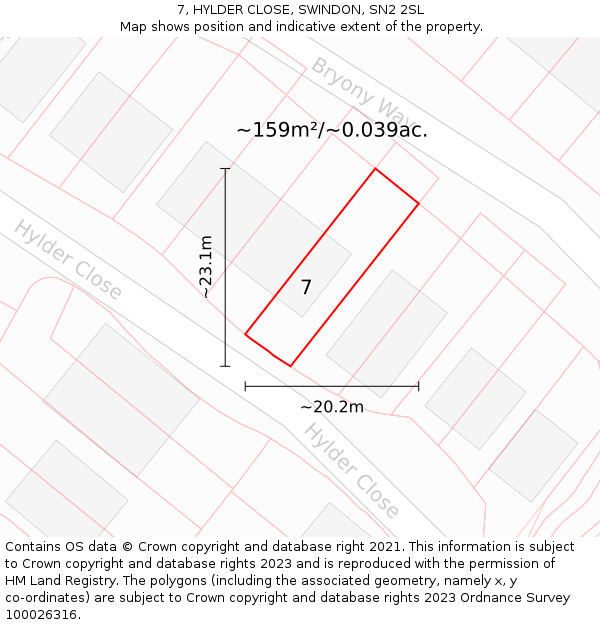 7, HYLDER CLOSE, SWINDON, SN2 2SL: Plot and title map