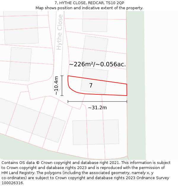 7, HYTHE CLOSE, REDCAR, TS10 2QP: Plot and title map