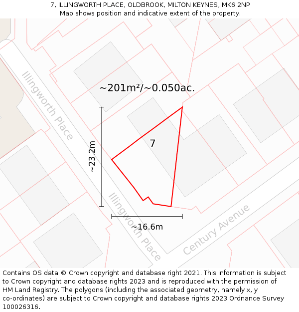 7, ILLINGWORTH PLACE, OLDBROOK, MILTON KEYNES, MK6 2NP: Plot and title map