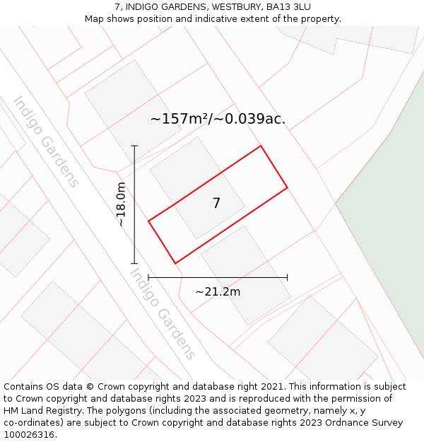 7, INDIGO GARDENS, WESTBURY, BA13 3LU: Plot and title map