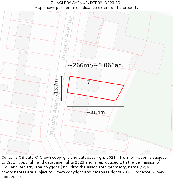 7, INGLEBY AVENUE, DERBY, DE23 8DL: Plot and title map