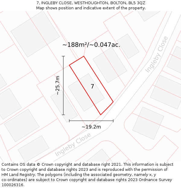 7, INGLEBY CLOSE, WESTHOUGHTON, BOLTON, BL5 3QZ: Plot and title map