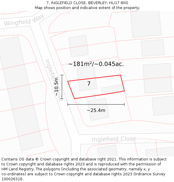 7, INGLEFIELD CLOSE, BEVERLEY, HU17 8XG: Plot and title map