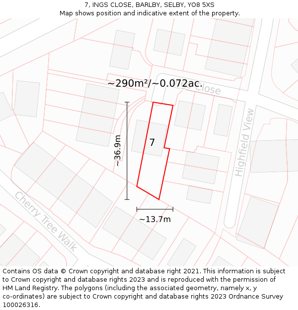 7, INGS CLOSE, BARLBY, SELBY, YO8 5XS: Plot and title map