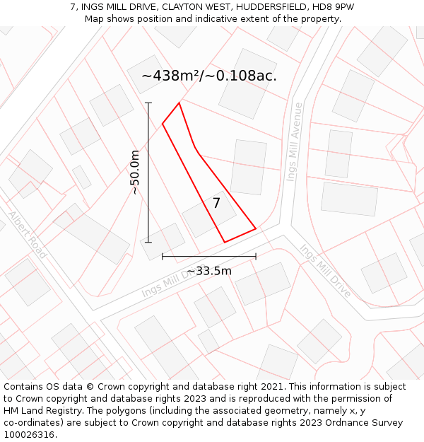 7, INGS MILL DRIVE, CLAYTON WEST, HUDDERSFIELD, HD8 9PW: Plot and title map