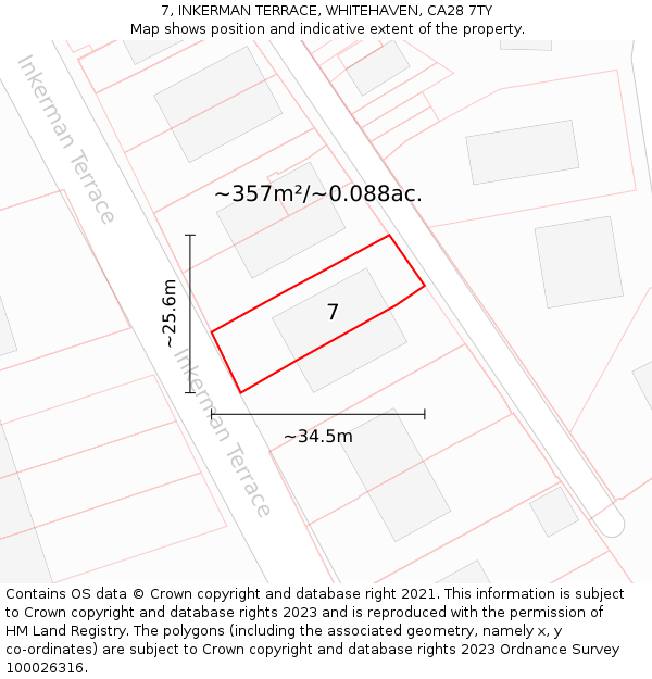 7, INKERMAN TERRACE, WHITEHAVEN, CA28 7TY: Plot and title map