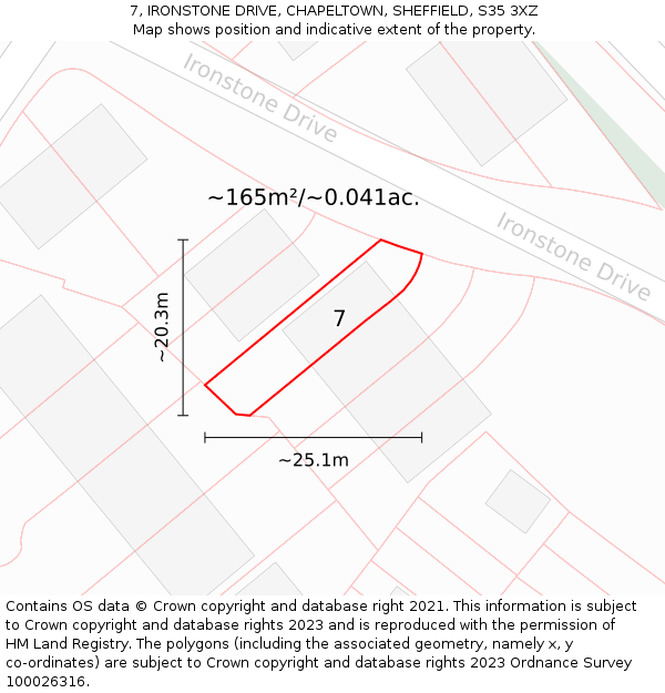 7, IRONSTONE DRIVE, CHAPELTOWN, SHEFFIELD, S35 3XZ: Plot and title map